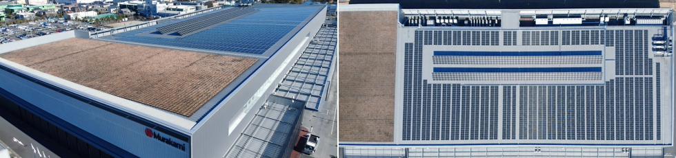 屋上に太陽光発電パネルを増設した築地工場